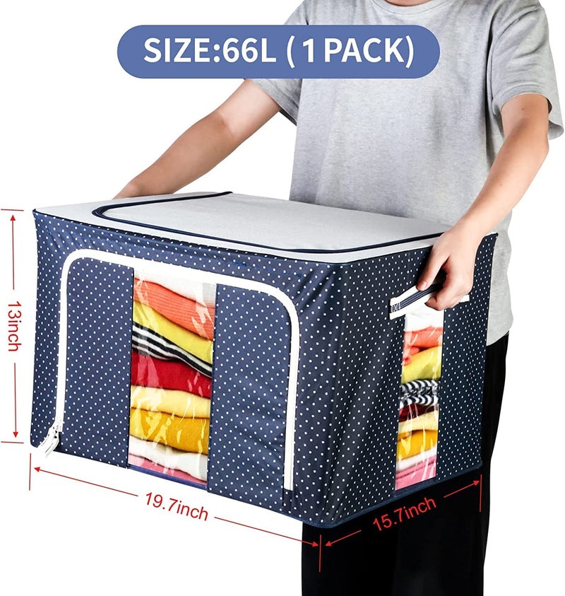 DERIKO Clothes Organiser for Wardrobe 66 Liter Large Storage Box for Clothes Foldable Steel Frame Wardrobe Organizer Cloth Box with Zipper with Clear Window and Handle organizer 66Liter1 - Image 3