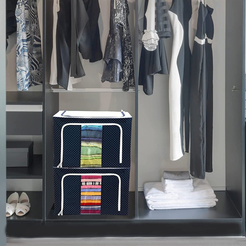 DERIKO Clothes Organiser for Wardrobe 66 Liter Large Storage Box for Clothes Foldable Steel Frame Wardrobe Organizer Cloth Box with Zipper with Clear Window and Handle organizer 66Liter1 - Image 5