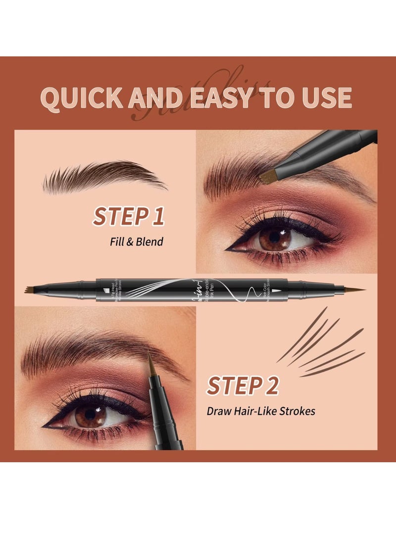 HelloKiss قلم حواجب سائل 2 في 1 قلم حبر مزدوج الطرف مع طرف فرشاة لخطوط تشبه الشعر وطرف 4 شوكات لملء الحواجب مقاوم للماء خطوط سلسة قلم حواجب سائل رمادي 03 - Image 5