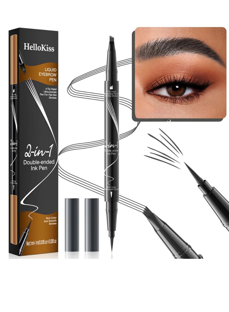HelloKiss قلم حواجب سائل 2 في 1 قلم حبر مزدوج الطرف مع طرف فرشاة لخطوط تشبه الشعر وطرف 4 شوكات لملء الحواجب مقاوم للماء خطوط سلسة قلم حواجب سائل رمادي 03 - Image 1