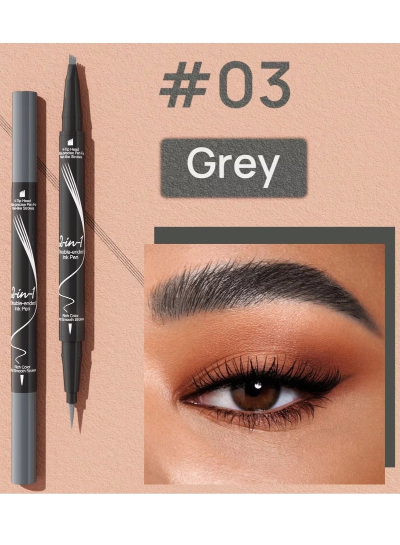 HelloKiss قلم حواجب سائل 2 في 1 قلم حبر مزدوج الطرف مع طرف فرشاة لخطوط تشبه الشعر وطرف 4 شوكات لملء الحواجب مقاوم للماء خطوط سلسة قلم حواجب سائل رمادي 03 - Image 2