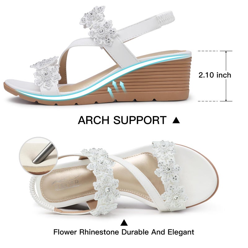 SHIBEVER Wedge Sandals for Women Dressy Summer White Open Toe Low Platform Wedges Sandals Flower Comfortable Casual Shoes Size 9 - Image 4
