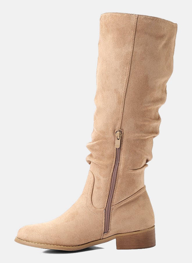 ديجافو حذاء ديجافو GER-DVTX-031 الركبة عالية التجاعيد من جلد الغزال نصف سحاب إغلاق بوت بيج للنساء, - Image 4