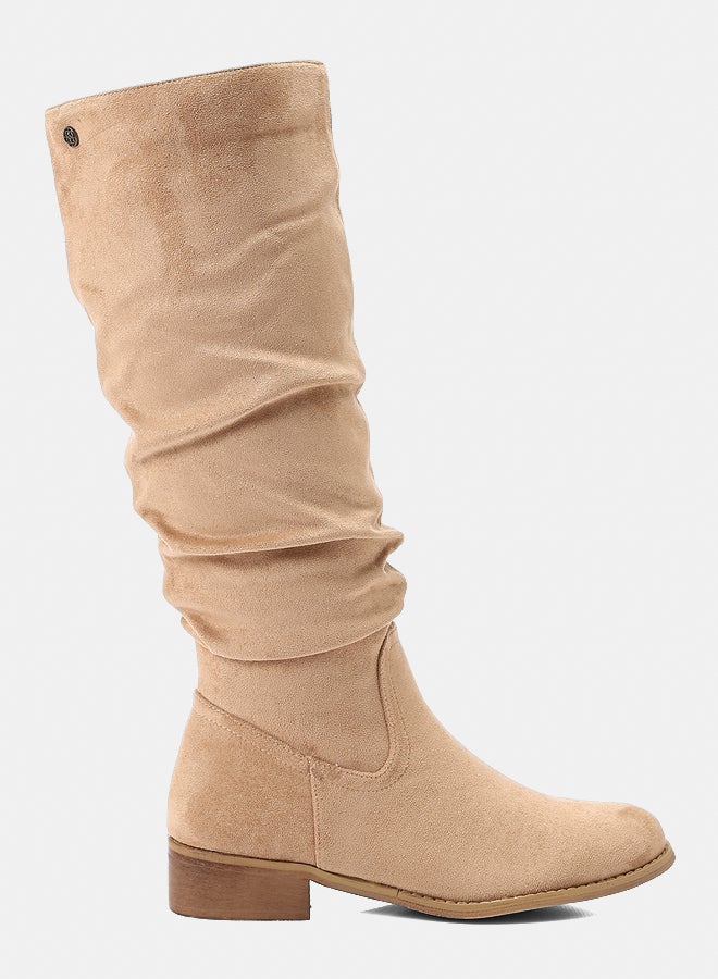 ديجافو حذاء ديجافو GER-DVTX-031 الركبة عالية التجاعيد من جلد الغزال نصف سحاب إغلاق بوت بيج للنساء, - Image 2