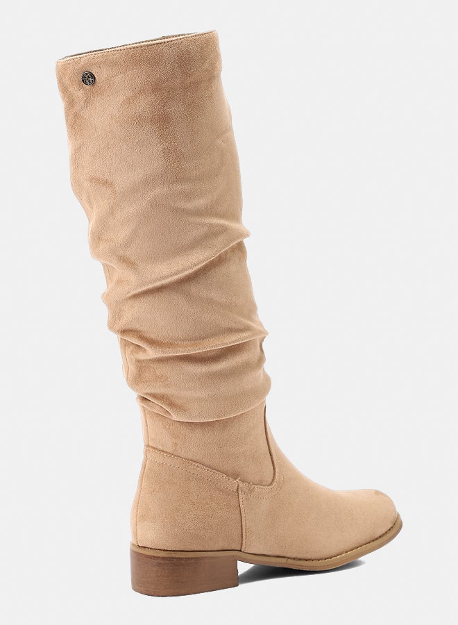 ديجافو حذاء ديجافو GER-DVTX-031 الركبة عالية التجاعيد من جلد الغزال نصف سحاب إغلاق بوت بيج للنساء, - Image 3