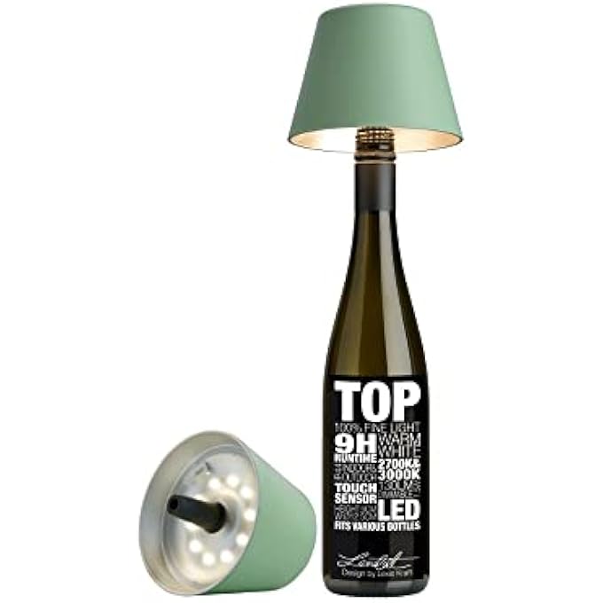 TOP 2.0 BOTTLE TABLE LAMP MATTE FINISH | STYLISH RECHARGEABLE LED LAMP | MODERN, WIRELESS & PORTABLE DESIGN | PERFECT FOR INDOOR & OUTDOOR | ADJUSTABLE LIGHT SETTINGS | 12.5X11 CM - OLIVE GREEN