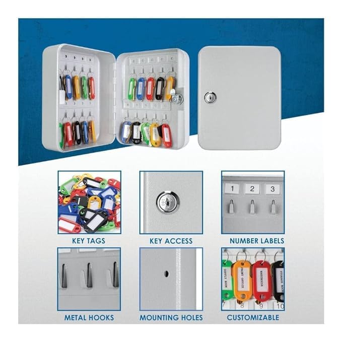 RGKJAS Security Metal Key Box with 20 Hooks Small Adjustable Wall Mount Key Lock Box Safe Cabinet with Key Tags For Homes Hotels Business CarBike Dealerships And Repair Shops - Image 4