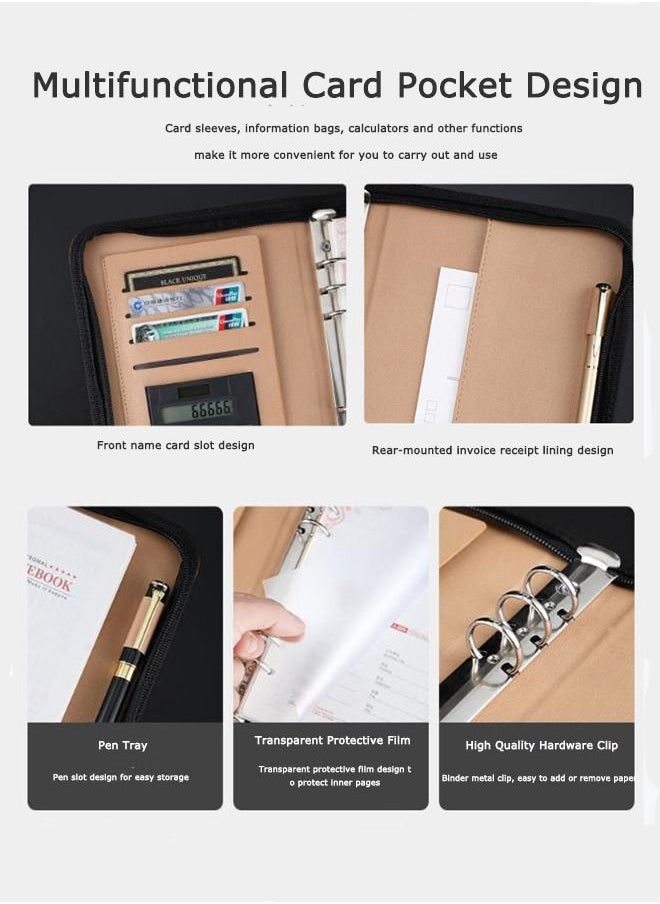 Arabest - Binder Folder Meeting Folder Portfolio Organizer With Calculator Notepad Pen File Bag A5 Size - Image 1