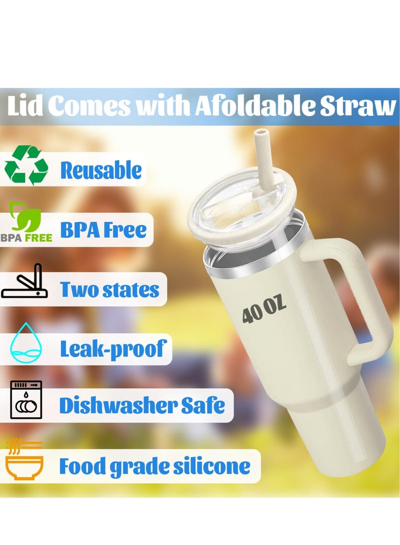 2 Pcs 40 Oz Tumbler Flip Straw Lid Replacement Fit for Spill Proof Splash Resistant Lids Reusable Cover Cup (Ivory White)  - Image 3