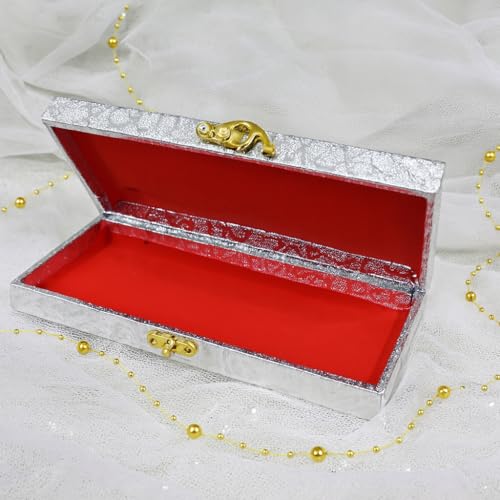 Lushure Silver Cash Gift Box for Wedding | Metal Clasp Lock | Red Velvet Inside | Premium Decorative Money Box for Gifting Cash, Coins, Notes | Return Gift Box (Silver Mist Vine) - Image 3
