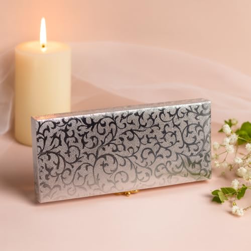 Lushure Silver Cash Gift Box for Wedding | Metal Clasp Lock | Red Velvet Inside | Premium Decorative Money Box for Gifting Cash, Coins, Notes | Return Gift Box (Silver Mist Vine) - Image 2