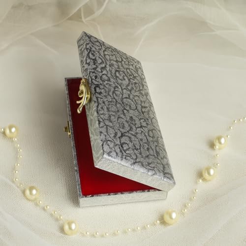 Lushure Silver Cash Gift Box for Wedding | Metal Clasp Lock | Red Velvet Inside | Premium Decorative Money Box for Gifting Cash, Coins, Notes | Return Gift Box (Silver Mist Vine) - Image 5