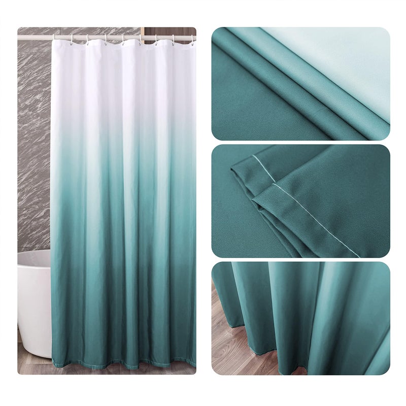 YI & ZE Teal Blue Ombre Shower Curtain Sets for Bathroom Accessories Fabric Polyester Waterproof Modern Shower Curtain Liner with 12 Hooks W72xL84 - Image 1