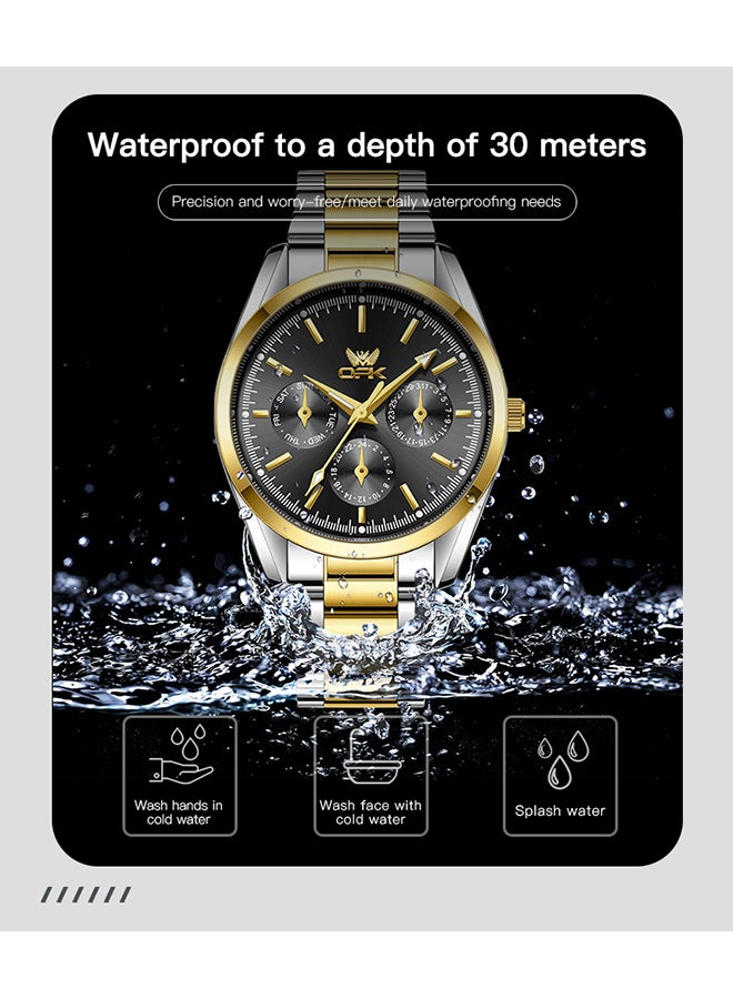 OPK Watches, Fashionable and Casual Men's Watch, Luminous Waterproof Quartz Watch, Men's Watch, 6024, Gold and Black Dial - Image 5