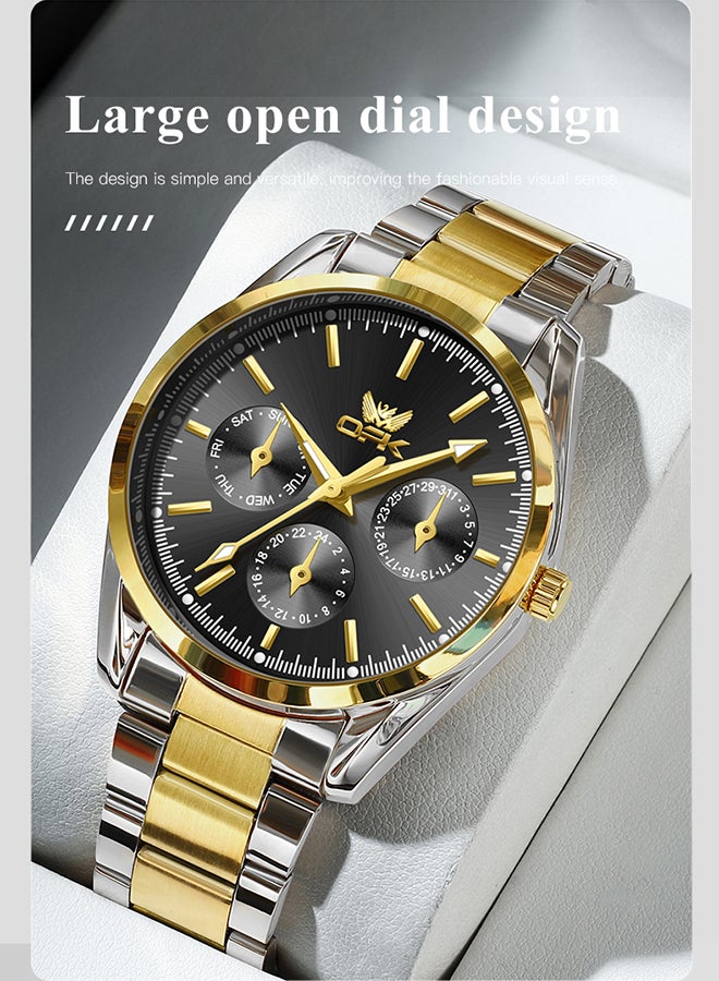 OPK Watches, Fashionable and Casual Men's Watch, Luminous Waterproof Quartz Watch, Men's Watch, 6024, Gold and Black Dial - Image 2