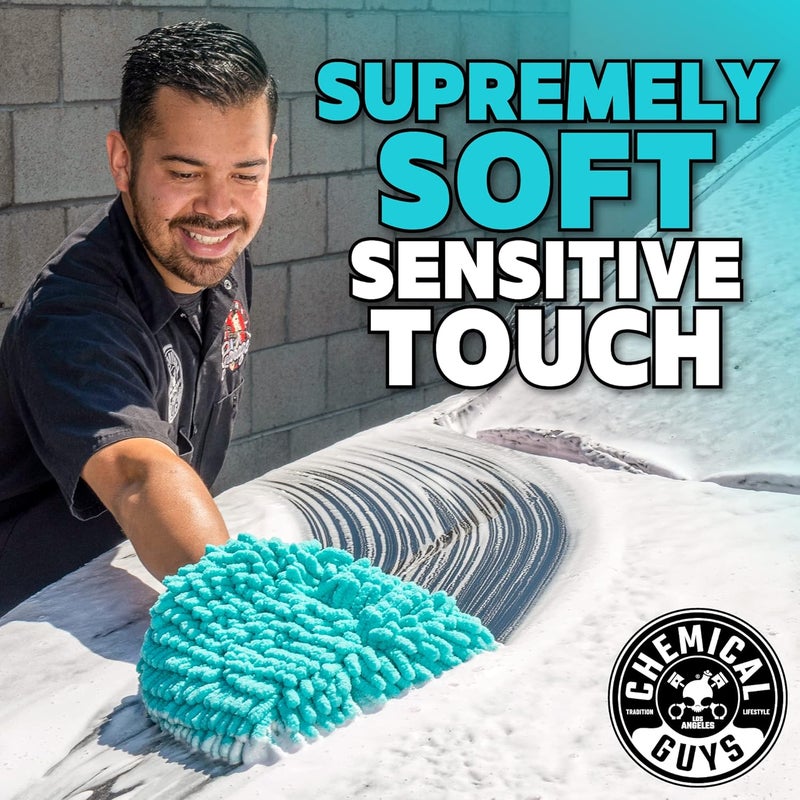 Chemical Guys Ventilated design Chemical Guys MIC513 Big Noodle Chenille Microfiber Scratch Free Supersized Car Wash Mitt for Cars, Trucks, SUVs, RVs & More, Turquoise (11" x 12") Protective coating - Image 4