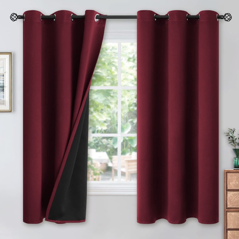 YoungsTex Burgundy 100 Blackout Curtains for Bedroom  Thermal Insulated Grommet Top Room Darkening Window Curtains for Living Room 2 Panels 42 x 63 Inch