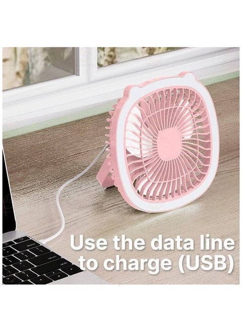Portable Mini Fan 3 Speeds With 2 LED Lights USB Rechargeable Table Lamp And Desktop Fan