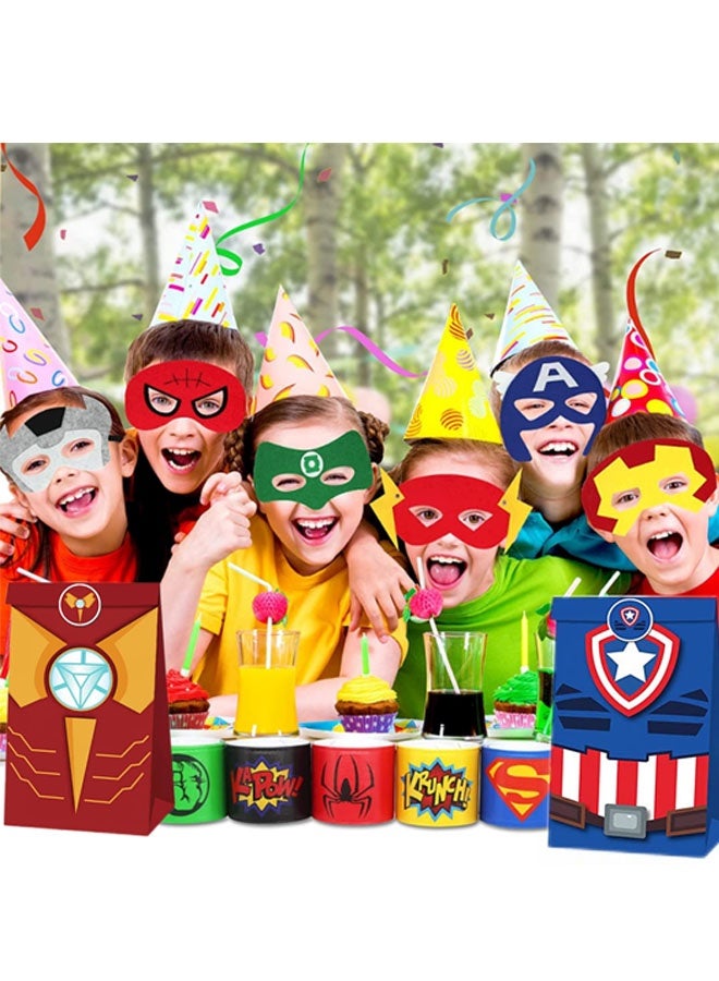 Beauenty Party Articles Superhero Birthday Party Gift Set Includes 18 Pcs Party Articles Superhero masks， 18Pcs Keychains 18Pcs Gifts Bag，36pcs Superhero Hand Slap Bracelet(108PC) - Image 5