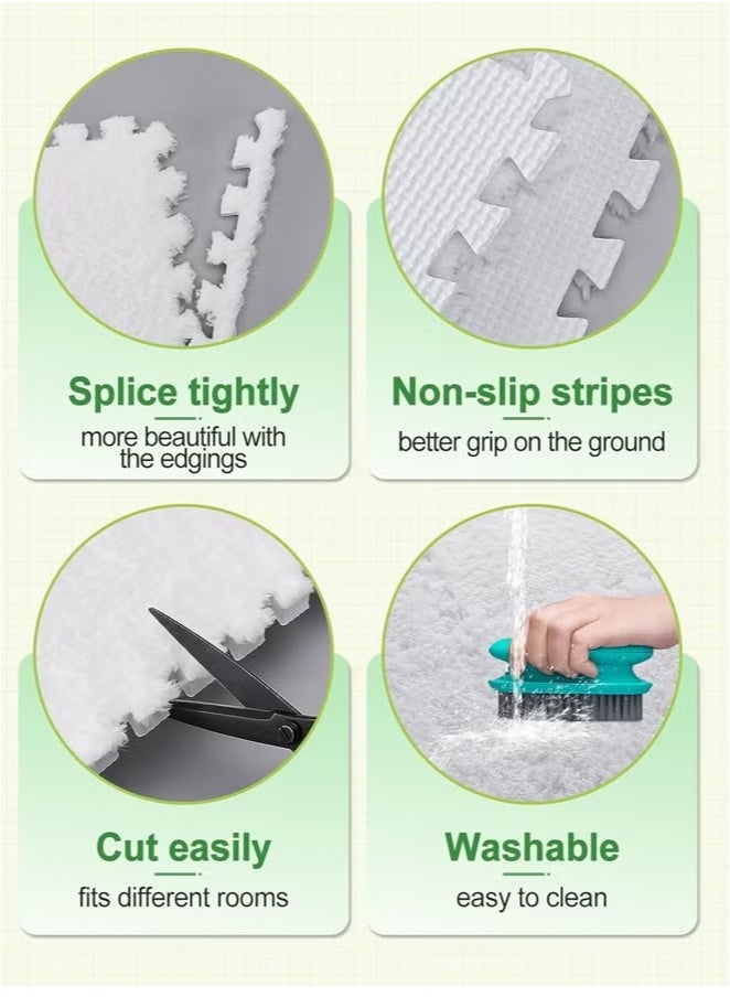 Plush Foam Floor Mat,Interlocking Carpet,Plush Puzzle Foam Floor Mat,Tiles Plush Puzzle Foam Floor Mat,Square Interlocking Carpet Tiles,Square Interlocking Fluffy Tiles,Soft Area Rugs,Border Fluffy Play Mat,Soft Climbing Area Rugs,Plush Foam Floor Mat for Home Playroom Decor,30x30cm (off white)  - Image 5