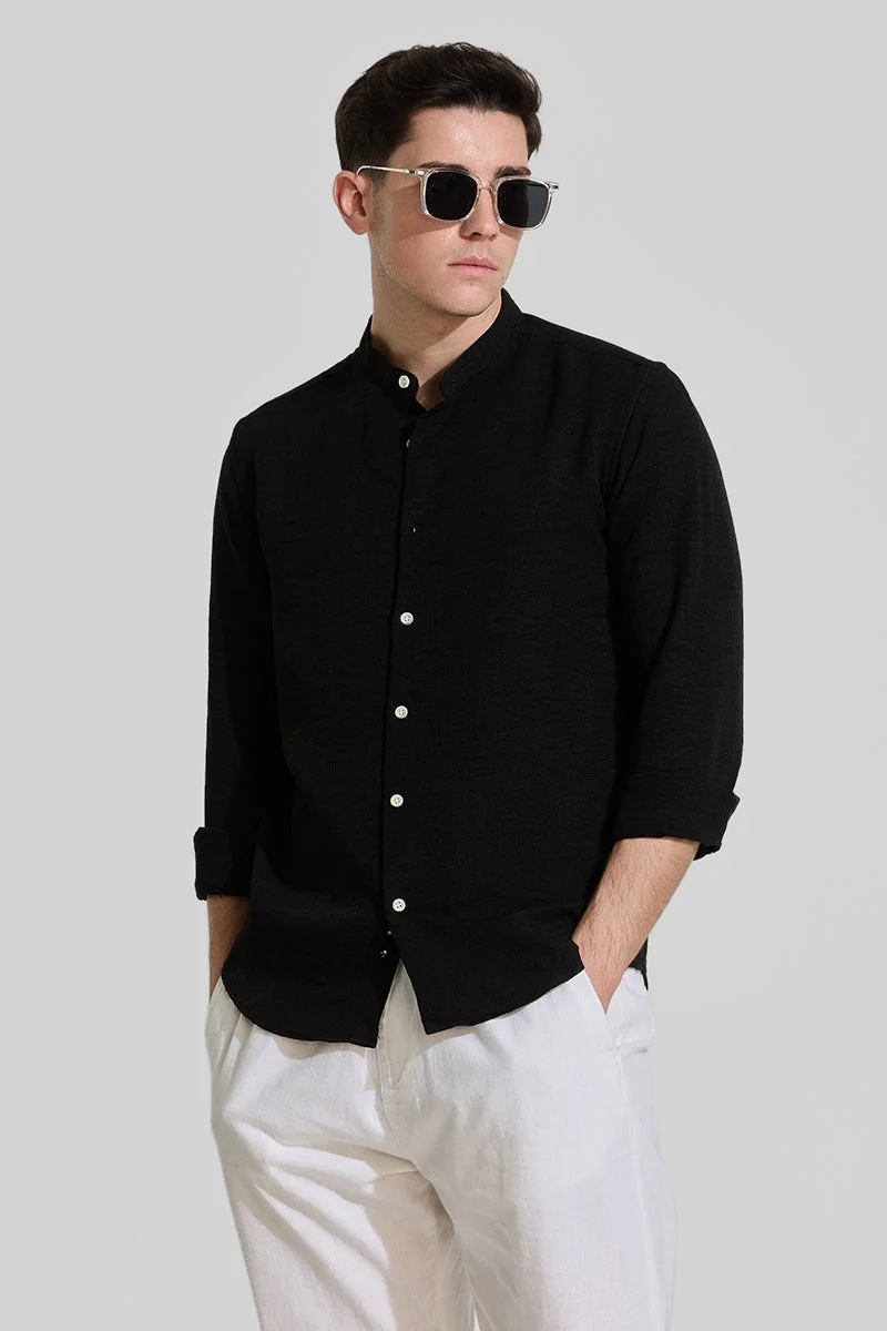 SNITCH Black Mandarin Textured Shirt