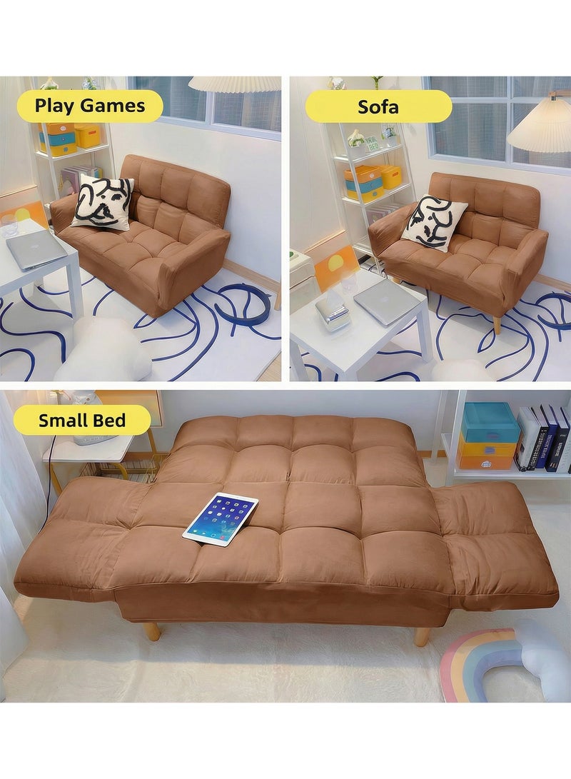تايمي أريكة سرير قابله للطي 2 في 1 - أريكة استرخاء بذراعين ومسند ظهر قابل للتعديل، سرير قابل للطي لغرفة المعيشة والمكتب، 110×30×60 سم - بني - Image 3