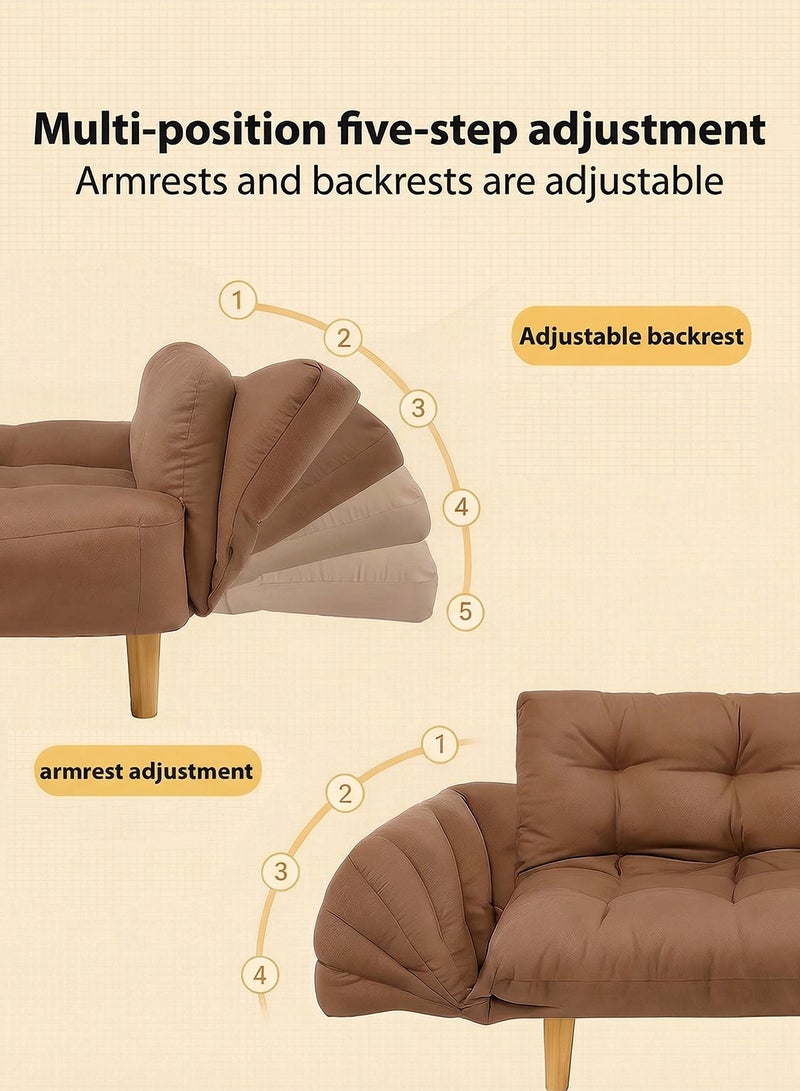 تايمي أريكة سرير قابله للطي 2 في 1 - أريكة استرخاء بذراعين ومسند ظهر قابل للتعديل، سرير قابل للطي لغرفة المعيشة والمكتب، 110×30×60 سم - بني - Image 4