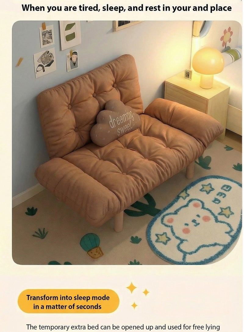 تايمي أريكة سرير قابله للطي 2 في 1 - أريكة استرخاء بذراعين ومسند ظهر قابل للتعديل، سرير قابل للطي لغرفة المعيشة والمكتب، 110×30×60 سم - بني - Image 5