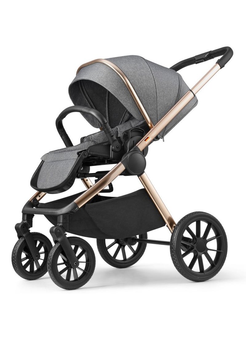 GOKKE - Reversible Baby Stroller with 5 Point Safety Harness, Forward & Rear Facing, Height Adjustable Handlebar, 0-36 Months, Grey and Gold - BJ02GG - Image 1