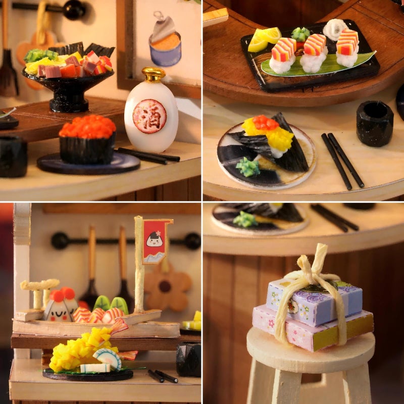 OZJAY DIY Miniature House Kit with Dust Proof Cover, 1:24 Scale Creative Room Mini DIY Wooden Dollhouse Miniature Kit for Adults Teen(Revolving Food House) - Image 4