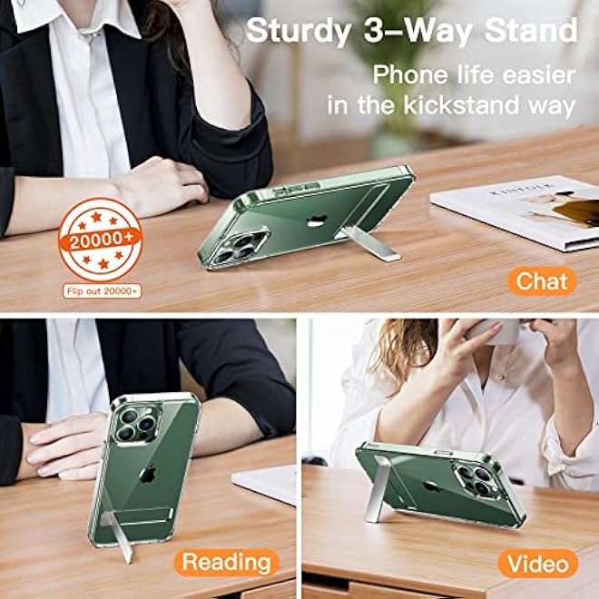 JETech Kickstand Case for iPhone 13 Pro 61Inch Support Wireless Charging Slim Shockproof Bumper Phone Cover 3Way Metal Stand Clear - Image 4