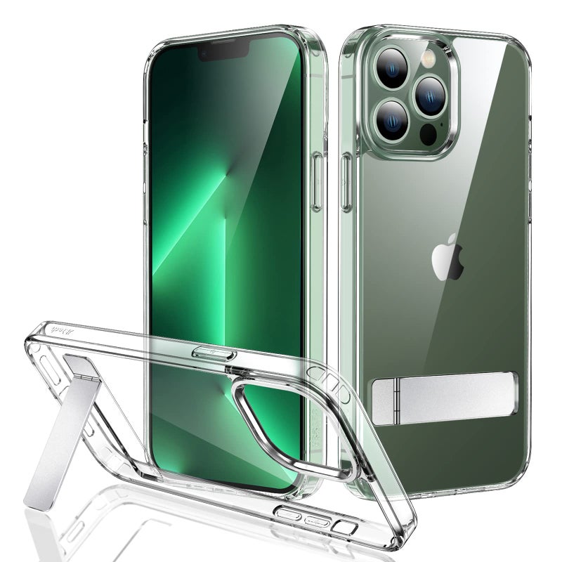JETech Kickstand Case for iPhone 13 Pro 61Inch Support Wireless Charging Slim Shockproof Bumper Phone Cover 3Way Metal Stand Clear - Image 1