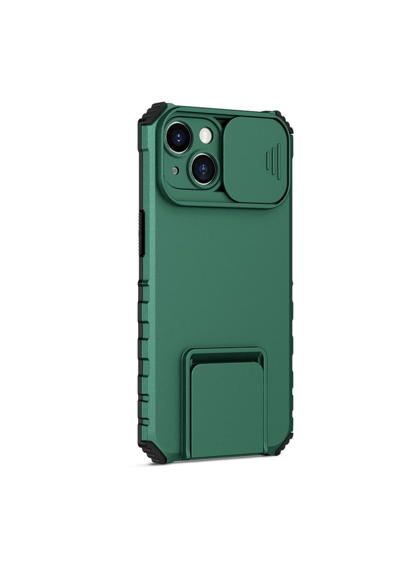 Generic - Iphone 14 Plus Green Mobile Phone Case Cover, Innovative Telescopic Bracket, Sliding Protection Camera Window, Bumper Shockproof Phone Back Cover - Image 1