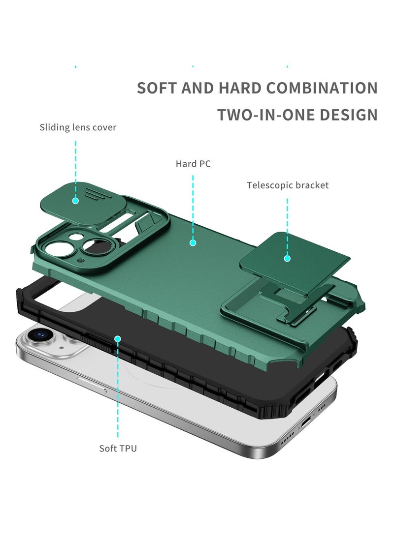 Generic - Iphone 14 Plus Green Mobile Phone Case Cover, Innovative Telescopic Bracket, Sliding Protection Camera Window, Bumper Shockproof Phone Back Cover - Image 1
