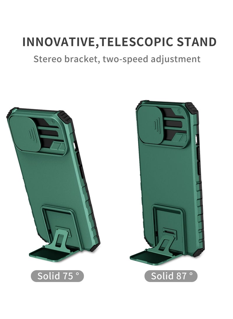 Generic - Iphone 14 Plus Green Mobile Phone Case Cover, Innovative Telescopic Bracket, Sliding Protection Camera Window, Bumper Shockproof Phone Back Cover - Image 1