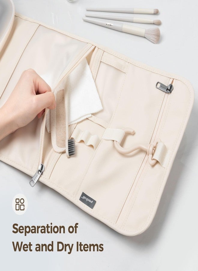 pack all Hanging Travel Toiletry Bag, Foldable Cosmetic Bag with Multiple Compartments, Water-Resistant Makeup Bag for Toiletries, Accessories (Light Beige) - Image 5