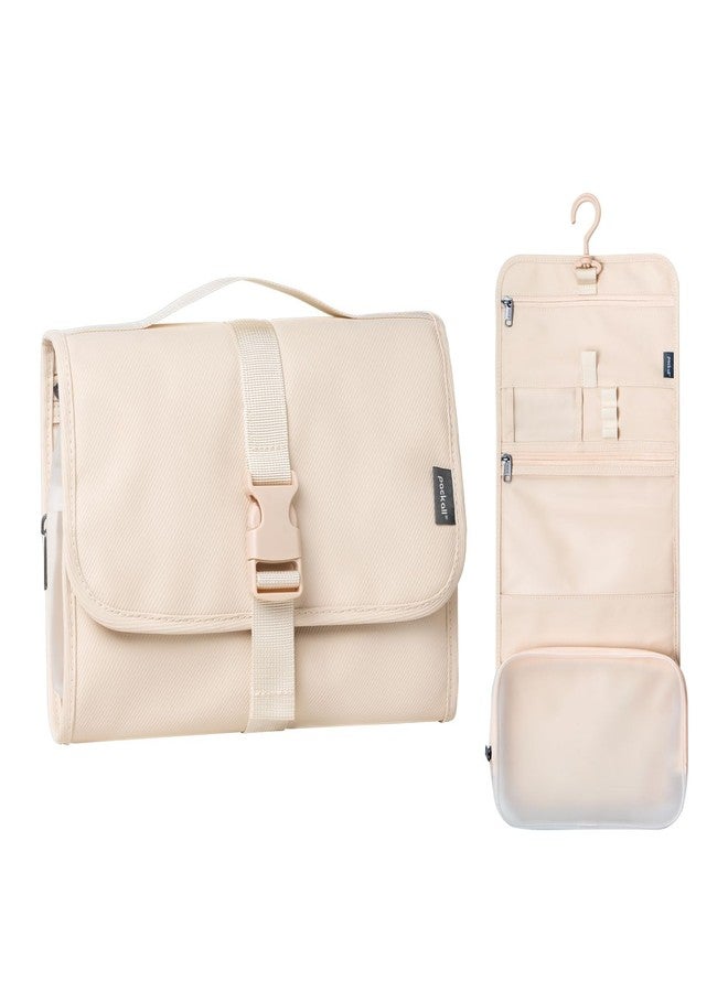 pack all Hanging Travel Toiletry Bag, Foldable Cosmetic Bag with Multiple Compartments, Water-Resistant Makeup Bag for Toiletries, Accessories (Light Beige) - Image 1