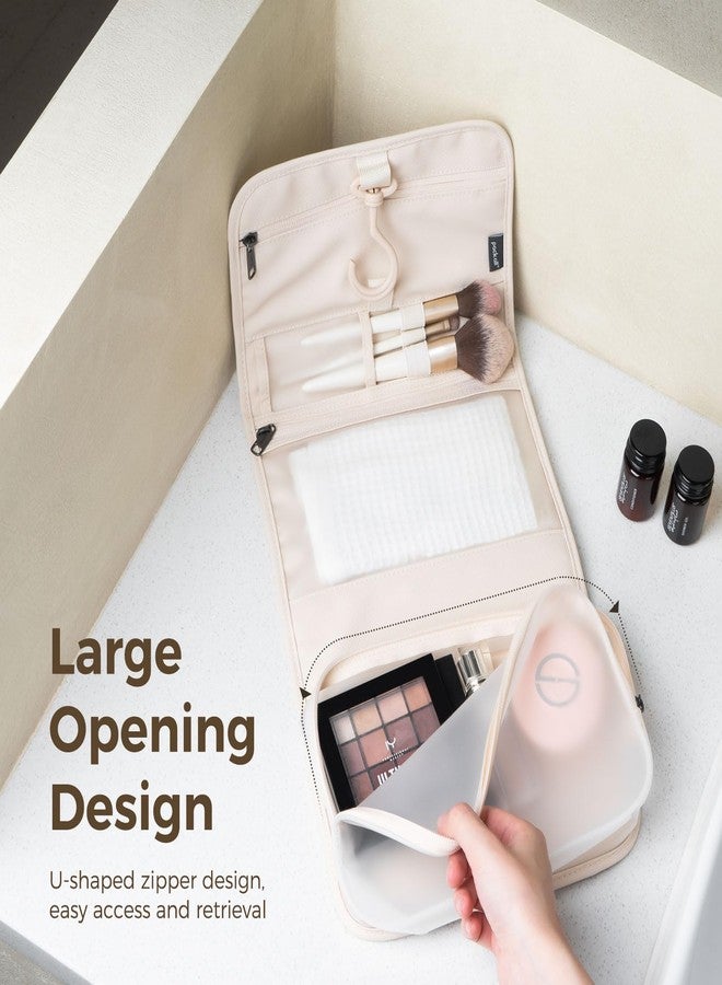 pack all Hanging Travel Toiletry Bag, Foldable Cosmetic Bag with Multiple Compartments, Water-Resistant Makeup Bag for Toiletries, Accessories (Light Beige) - Image 4