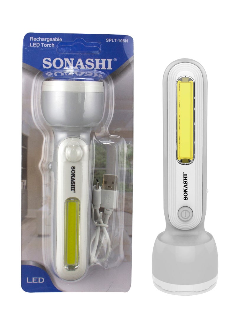 SONASHI - Rechargeable LED Flashlight  1 Pc Bright LED with Charge Indicator  800mAh Battery with Continuous Working of 2 Hours  Portable and Durable Product for Emergencies and Camps SPLT-108N White - Image 1