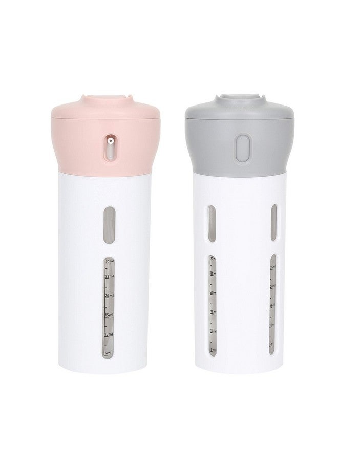 Travigo 2 Pieces 4-in-1 Travel Bottle Set, Dispenser, Includes Four 40 mL Cosmetic Toiletry Containers for Shampoo, Lotions, Skincare, Makeup Products (Gray-Pink (2-PC SET)) - Image 1