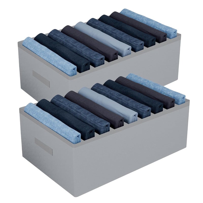 Kuber Industries Kuber Industries Trouser Box | Wardrobe Organizer | Clothes Organizer | Storage Box for Pants-Shirt-Sweaters-Bra Panty-Socks | 9-Grid Closet Organizer | Plain | Large | Pack of 2 | Gray 