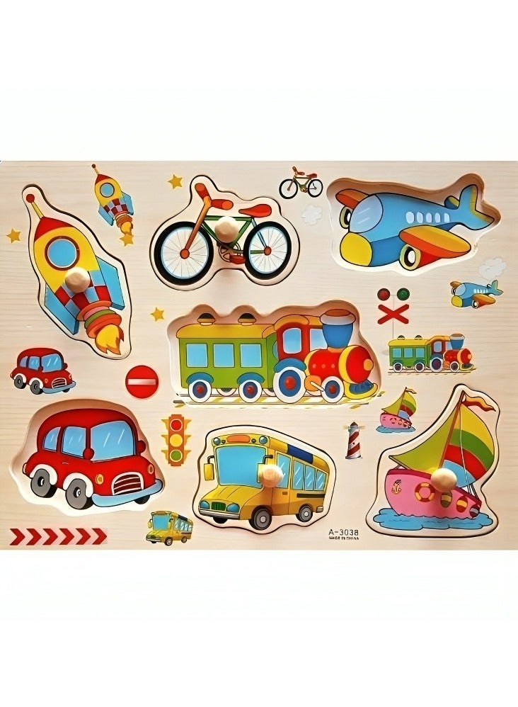 Pairing Maze & Assemble Wooden Puzzles for Toddlers, Jigsaw Shape Matching, Teacher Parents Early Learning Support Tools, Montessori Motor Skill Development Toys (Transportation 4 Pattern)  - Image 1
