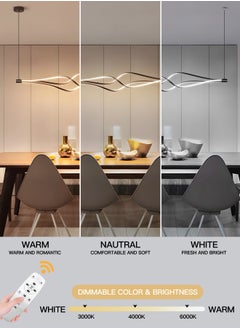 YATAI LIGHTING Modern LED Linear Chandelier, 75W Adjustable Dimmable Light with Remote Control, 120cm Black Hanging Pendant for Dining Room, Kitchen Island, and Office  - Image 2