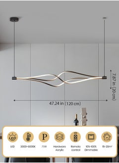 YATAI LIGHTING Modern LED Linear Chandelier, 75W Adjustable Dimmable Light with Remote Control, 120cm Black Hanging Pendant for Dining Room, Kitchen Island, and Office  - Image 3