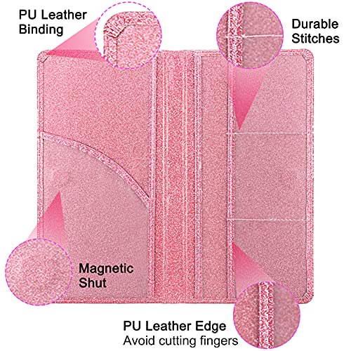 Bodskad Car Registration and Insurance Holder Premium Leather Insurance and Registration Holdervehicle Glove Box Car Organizer with Magnetic Shut for Cards Driver License Glitter Pink - Image 5