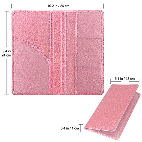 Bodskad Car Registration and Insurance Holder Premium Leather Insurance and Registration Holdervehicle Glove Box Car Organizer with Magnetic Shut for Cards Driver License Glitter Pink - Image 3