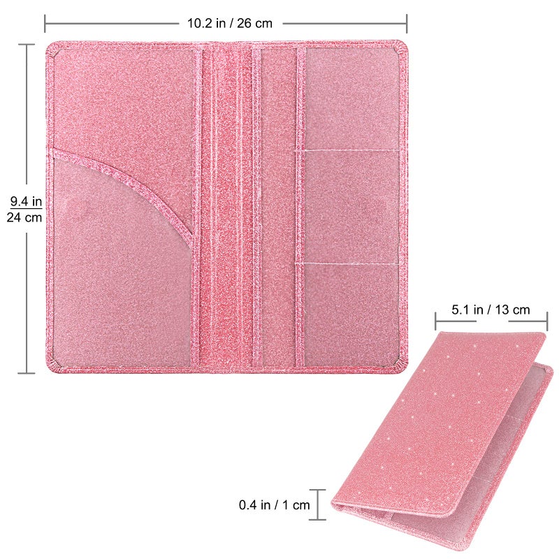 Bodskad Car Registration and Insurance Holder Premium Leather Insurance and Registration Holdervehicle Glove Box Car Organizer with Magnetic Shut for Cards Driver License Glitter Pink - Image 4