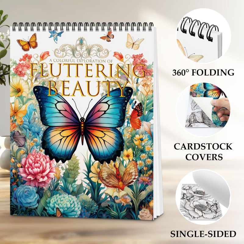 apolyone Coloring Book for Adults Relaxation, 24 Pages Adult Coloring Books for Women Stress Relief, Spiral Bound Coloring Books, Relaxing Gift for Women, Single-Sided Print Coloring Book of Fluttering Beauty - Image 4