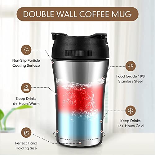 Wosta Travel Mug, Insulated Coffee Cup with Leakproof Lid,Vacuum Insulation Stainless Steel Reusable for Hot Cold Coffee, Non-Slip Protective Cover, (Matte Black, 400 Ml) - Image 4