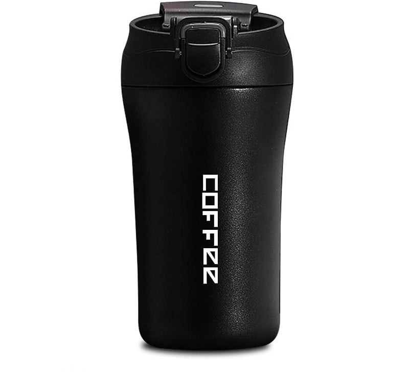 Wosta Travel Mug, Insulated Coffee Cup with Leakproof Lid,Vacuum Insulation Stainless Steel Reusable for Hot Cold Coffee, Non-Slip Protective Cover, (Matte Black, 400 Ml) - Image 1